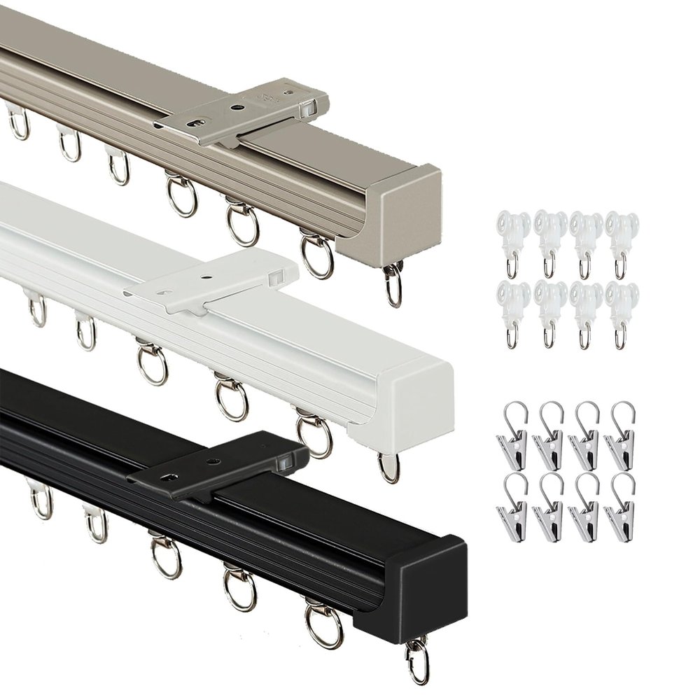 PEKEOEI Ceiling Curtain Track Ceiling/Wall Mount Curtain Rod for Room Divider, Easy to Install Curtains Rails Single System, Hospital Privacy Closet Bay Window RV Track(Champagne,7.4ft)