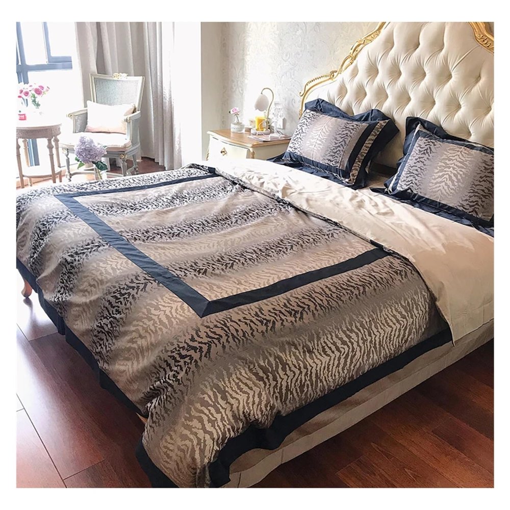 YUSIWOAL Bedding Set Tiger Skin Jacquard 140s Satin Cotton Bedspread Quilt Sets King Queen Size Modern Upholstery(B,King)
