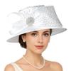 VECRY Womens Church Baptism Wedding Hat Wide Brim Crystal Tea Party Derby Dress Hats (White) view 1