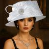 VECRY Womens Church Baptism Wedding Hat Wide Brim Crystal Tea Party Derby Dress Hats (White) view 3