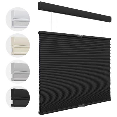 MiLin Cordless Cellular Shades Top Down Bottom Up Color-Matched Blackout Cellular Window Door Blinds for Windows Honeycomb Design Blinds & Shades (Blackout Dark Black, 48" W x 56" H)