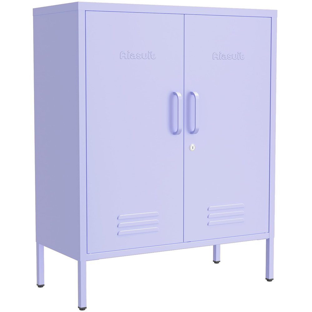 Aiasuit Multipurpose Accent Cabinet Locker, Metal Storage Cabinet with 2 Adjustable Shelves, Heavy Duty & Lockable Organizer Made of Thickened Steel, Easy Assembly for Home, Entryway, Purple