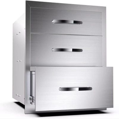 Outdoor Kitchen Drawer Stainless Steel BBQ Triple Drawer Flush Mount For Outdoor Kitchen Island,Three Drawers