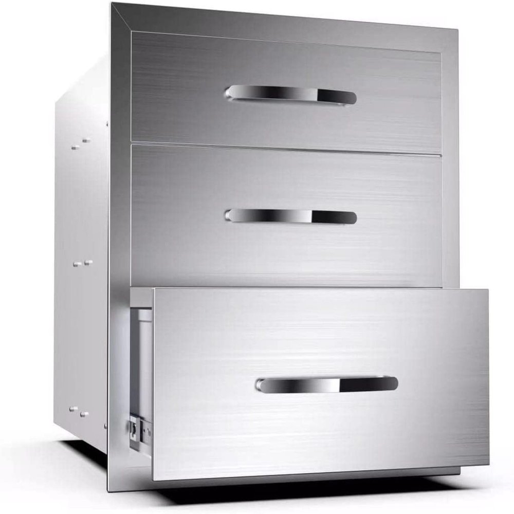 Outdoor Kitchen Drawer Stainless Steel BBQ Triple Drawer Flush Mount For Outdoor Kitchen Island,Three Drawers