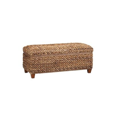 Furnifact Amber Finish Banana Leaf Trunk Elegant Blanket Chest, Woven Storage Basket with Lid for Bedroom or Living Room Organization