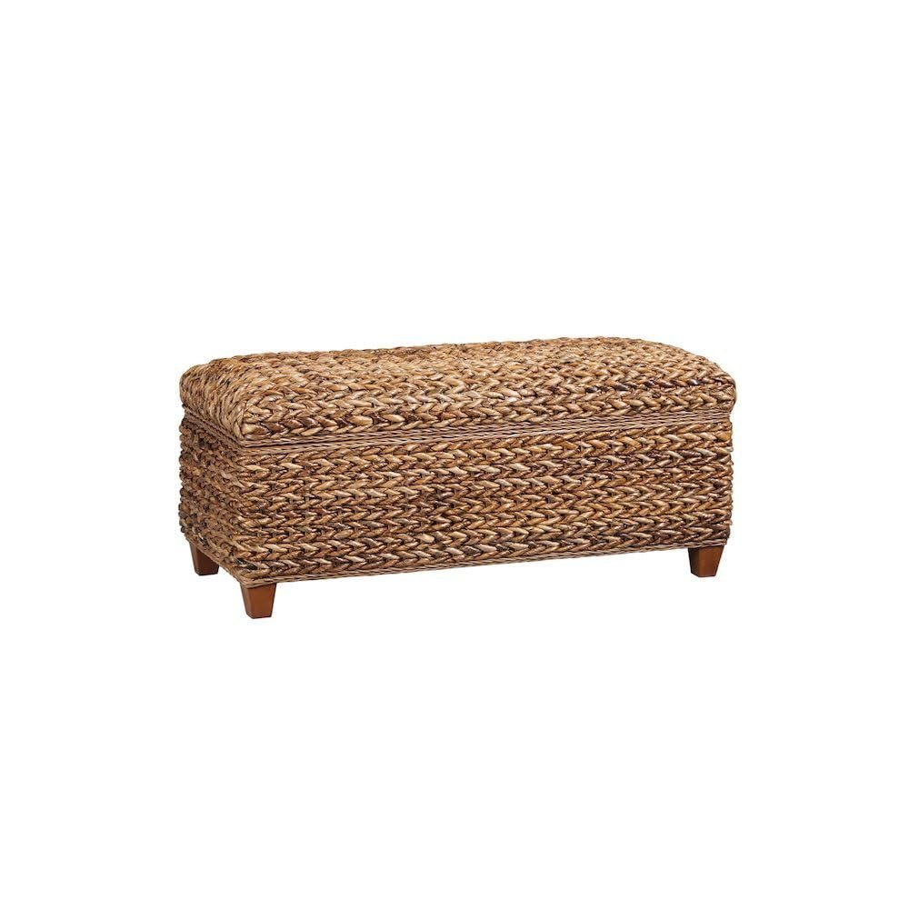Furnifact Amber Finish Banana Leaf Trunk Elegant Blanket Chest, Woven Storage Basket with Lid for Bedroom or Living Room Organization