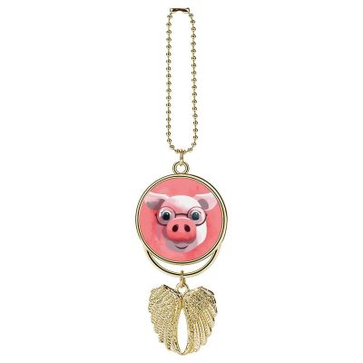 Car Hanging Ornament, Angel Wings Pendant Pink Pig Car Charms for Rear View Mirror, Rearview Mirror Accessories for Women Men, Backpack/Window Ornaments, Double Side, Gift(Golden)