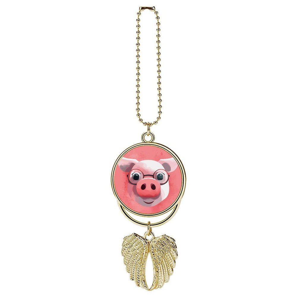 Car Hanging Ornament, Angel Wings Pendant Pink Pig Car Charms for Rear View Mirror, Rearview Mirror Accessories for Women Men, Backpack/Window Ornaments, Double Side, Gift(Golden)
