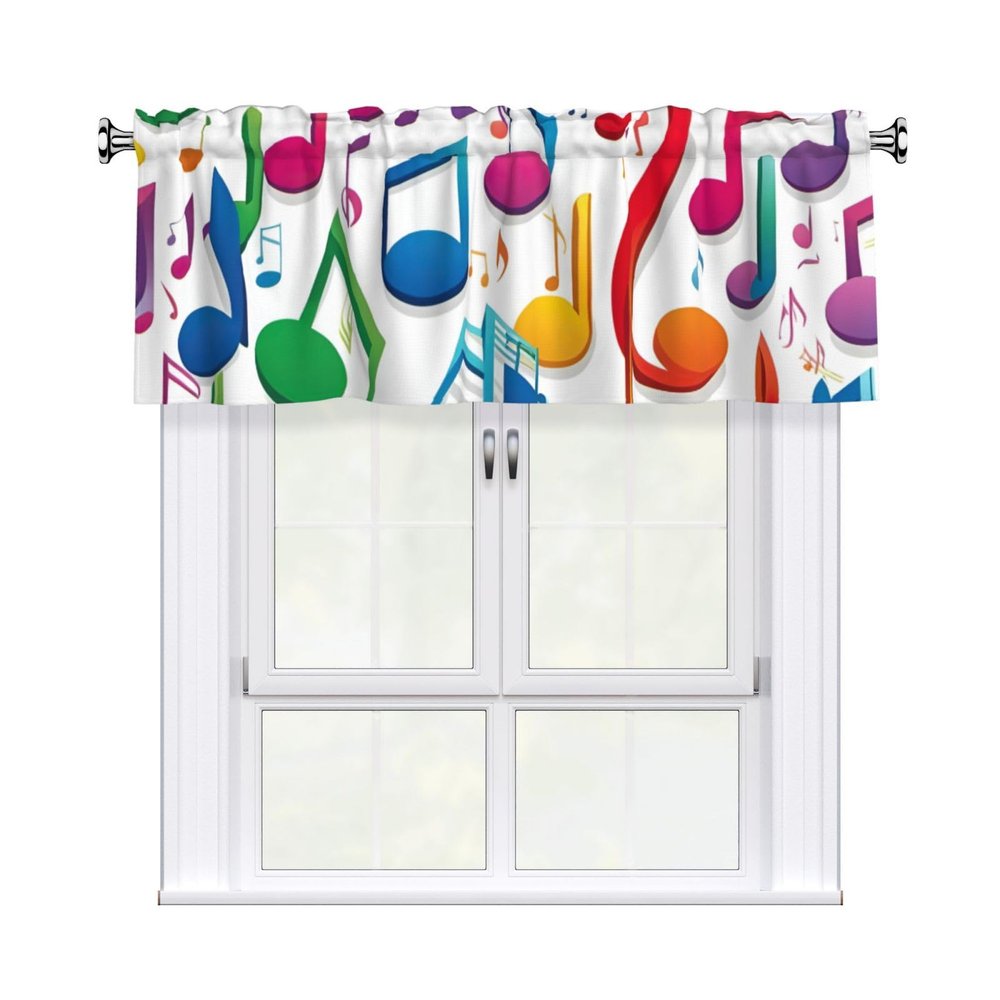 SDFHU Colorful Music Notes 1 Print 54x18 Inch Jacquard Curtain Valance Window Treatment Kitchen Bathroom Rod Pocket