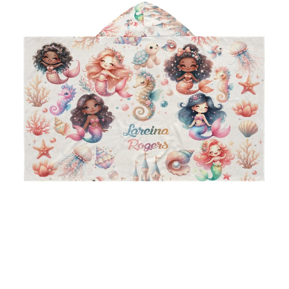 EOYinHas Custom Underwater Mermaid Kids Bath/Pool/Beach Soft Cotton Terry Princess Hooded Towel Wrap, Personalized Gift, 30 x 50 in for Boy Girl