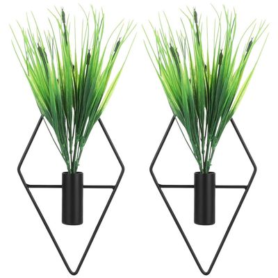 2 Hanging Wall With Artificial Greenery, Diamond-Shaped Metal Plant Holders, Stylish Indoor Wall Decor For Apartment, Studio, Or House