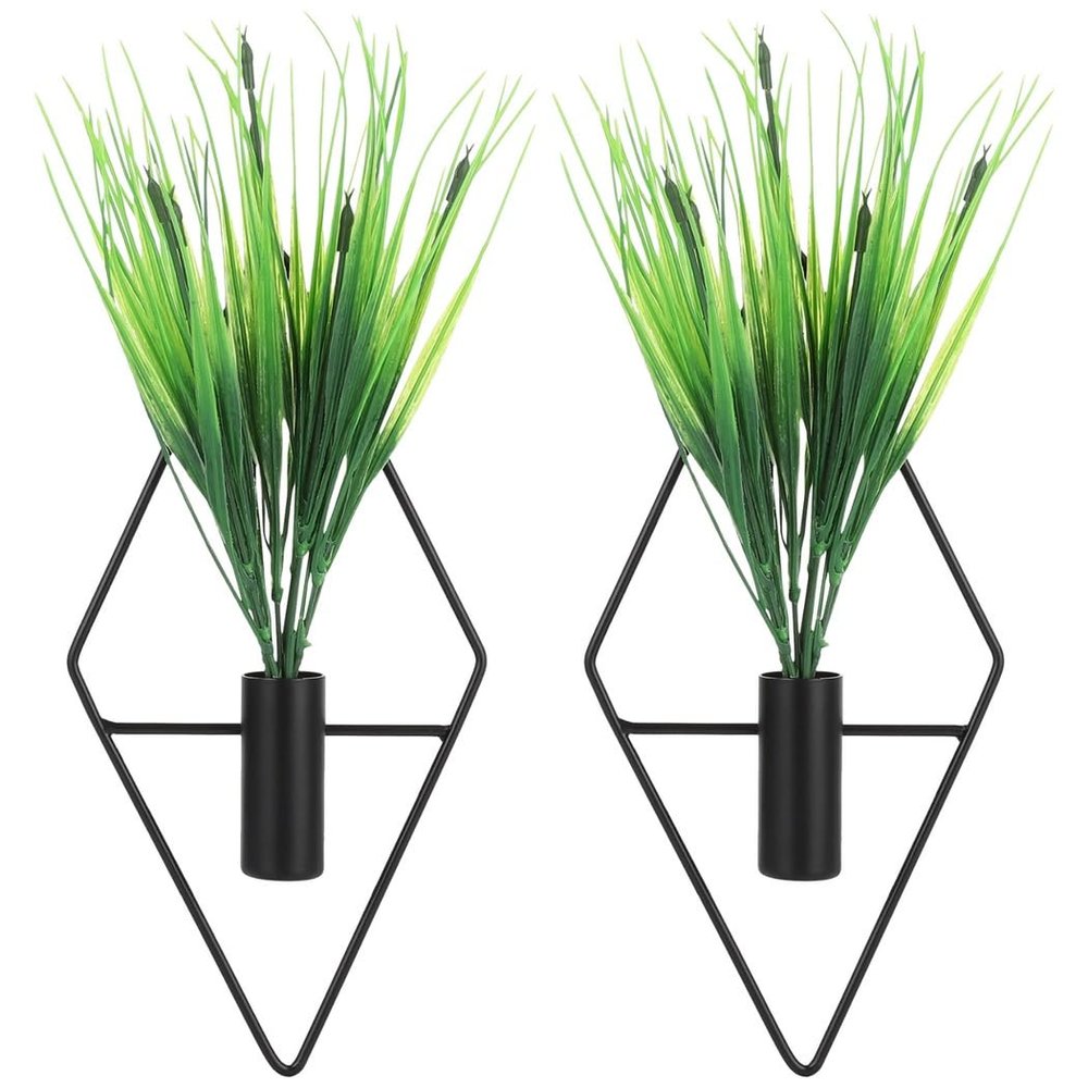 2 Hanging Wall With Artificial Greenery, Diamond-Shaped Metal Plant Holders, Stylish Indoor Wall Decor For Apartment, Studio, Or House