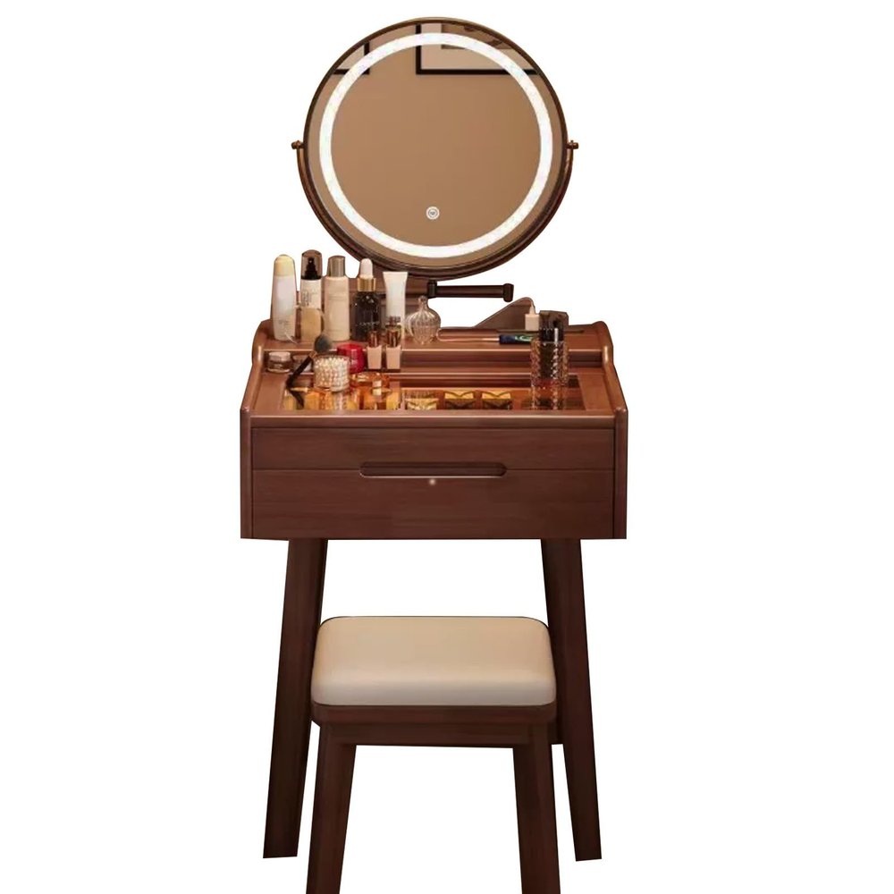Pubstbos Solid Wood Dressing Table with Stool and Makeup Mirror Bedroom Vanity Table with Multiple Storage Spaces Dressers