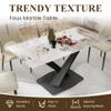63" Modern Dining Table for 4-6 People, White Sintered Stone Table Top with X-Shape Carbon Steel Pedestal, Large Rectangular Table for Kitchen Living Room view 3
