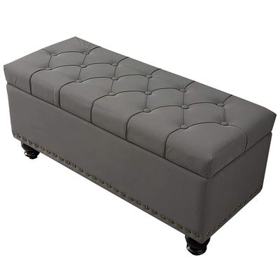 Folding Storage 100X40X45Cm Household Shoe Changing Stool Tufted Top Large Storage Space Multifunctional Footstool Artificial Leather Sturdy Solid Wood Feet 150Kg,Grey,Size