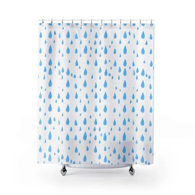 AZEJEB White Shower Curtain with Blue Raindrops,Cute Fabric Shower Curtain, Water-Inspired Design,Soft Cloth & Hotel Quality 175x210cm/69x83in(WxH)