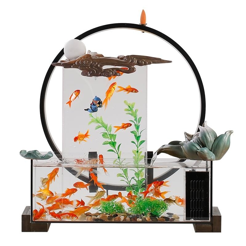 Indoor Fountain Tabletop Fountain Flowing Water Fountain Ornaments Office Desktop Landscape Water Circulation Glass Fish Tank Tabletop Fountain