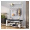 4-in-1 Coat Stand Entryway Rack with Shoe Bench, Metal Clothes Rail & Storage, Double Hooks, Easy Assembly, Black & Gray, 100x33x172cm(White+gray,100 * 33 * 172cm) view 1