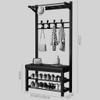 4-in-1 Coat Stand Entryway Rack with Shoe Bench, Metal Clothes Rail & Storage, Double Hooks, Easy Assembly, Black & Gray, 100x33x172cm(White+gray,100 * 33 * 172cm) view 2