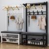 4-in-1 Coat Stand Entryway Rack with Shoe Bench, Metal Clothes Rail & Storage, Double Hooks, Easy Assembly, Black & Gray, 100x33x172cm(White+gray,100 * 33 * 172cm) view 3