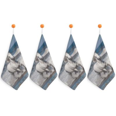 AJmores Quick Dry Small Towel White Horse Running on The Sea Small Towel with Lanyard Quick Drying Microfiber Cleaning Cloth Dish Rags