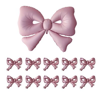 11 Pack Pink Bow Nylon Balloons for Birthday Decorations - large and small Foil Balloons for Bridal Shower, Shower, Bachelorette Theme Party Supplies