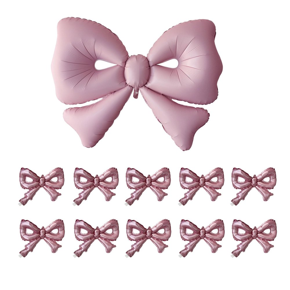 11 Pack Pink Bow Nylon Balloons for Birthday Decorations - large and small Foil Balloons for Bridal Shower, Shower, Bachelorette Theme Party Supplies