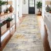 2'6''x14' Washable Kitchen Runner Rug: Modern Abstract Runners for Hallway Soft Non Slip Rugs with Rubber Backing Low Pile Thin Floor Carpet for Entryway Bedroom Bathroom Indoor(Grey/Yellow,2'6''x14') view 1