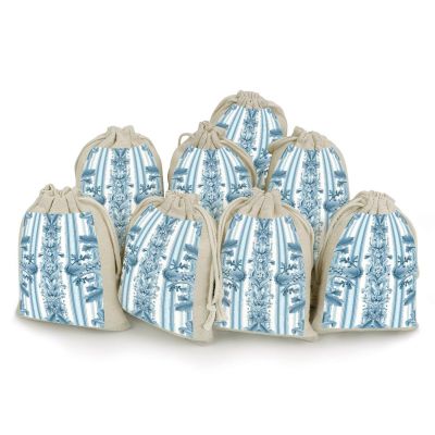GFLFMXZW 8 Pack Cotton Burlap Drawstring Bags Reusable Bunches Pocket Floral Striped Pattern Drawstring Pouches Linen Wedding Gift Bag for Favors Party Jewelry Pouches, Christmas 4.9x6.7 Inches