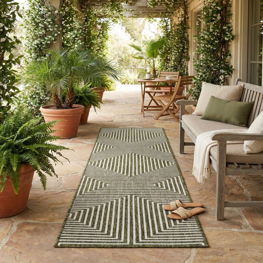 Rugs.com - Outdoor Modern Rug 8 Ft Runner Green Indoor/Outdoor Rug Weather Resistant Flatweave Runner for Patio, Deck, and Porch