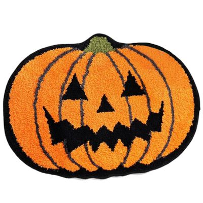 Meyrwoy Pumpkin Door Mat 15.8x23.6'' Imitation Cashmere Pumpkin Bath Mat with Spooky Anti-Slip Water Absorbent Halloween Bath for Bathroom Front Door, Home Decor