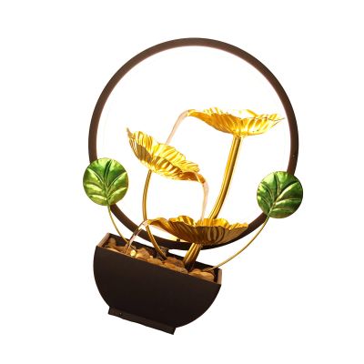 jiahesuw Indoor Table top Fountain 3 Tiered Leaf Waterfall with LED Light and Stones for Home Decoration Relaxation
