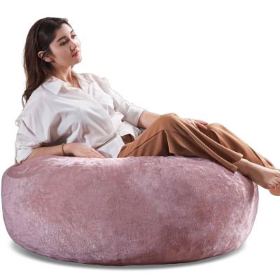 4FT Memory Foam Bean Bag for Adults, Super Soft Flannel Cover, Filled Bean Bag Chair, Cozy Reading Chair for Living Room & Bedroom (Pink)