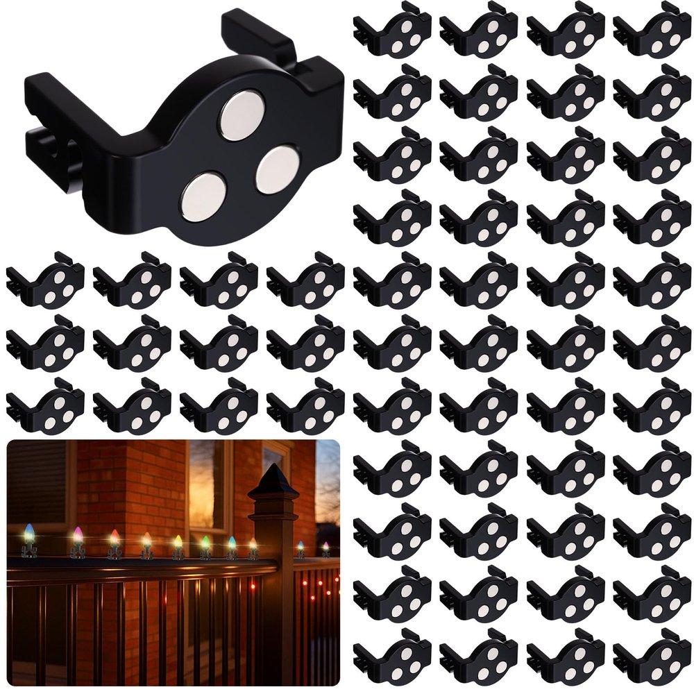 Blulu 150 Pcs Christmas Magnetic Light Clips Bulk, Triple-Disc, Compatible with C7 C9 Sockets, Christmas Magnetic Socket Clips for Xmas Decor String Lights Holiday Outdoor Patio Metal Fence(Black)