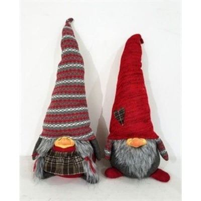 30 x 11.8 x 11 in. Red & Gray Holiday Plaid Girl Gnome