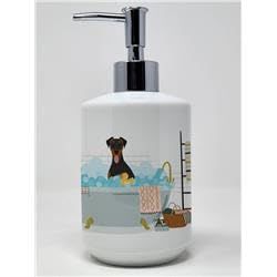 7.25 x 3.5 in. Natural Ear Black & Tan Doberman Pinscher Ceramic Soap Dispenser