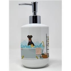 7.25 x 3.5 in. Natural Ear Black & Tan Doberman Pinscher Ceramic Soap Dispenser