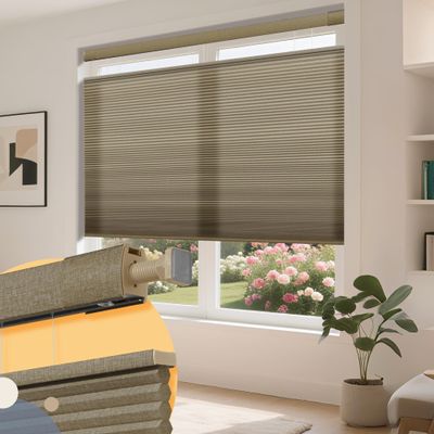 Boolegon No Drill No Tools Cellular Shades Top Down Bottom Up Honeycomb Blinds Light Filtering Cordless Cellular Shades Easy to Install Blinds for Windows,45.5" W x 56" H,Light Filtering Beige