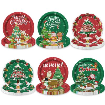 60Pcs Christmas Plates - 9" Disposable Paper Dinner Plates Santa Claus Snowman Decorations for Winter Holiday New Year Christmas Party Supplies