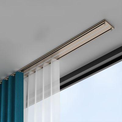 Ultra-Thin Double Curtain Track Ceiling Mount, Aluminum Room Divider Curtain Rails, for Bedroom/Living Room/Window/Hotel(Champagne,5.2m(4 * 1.30m))