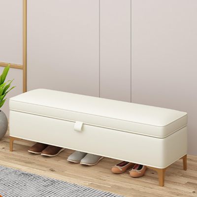 Modern Faux Leather upholstered storage bench with Large Storage Space for Rectangular Accent Bench Rectangular Leather Bench Modern End of Bed Storage bench with Safety Hinge Metal Legs(White,150*40*