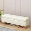 Modern Faux Leather upholstered storage bench with Large Storage Space for Rectangular Accent Bench Rectangular Leather Bench Modern End of Bed Storage bench with Safety Hinge Metal Legs(White,150*40* view 1