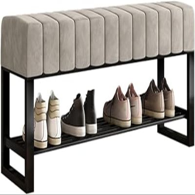 Entryway Hallway Storage Shoe CabinetUpholstered Entryway Shoe Bench with Storage, Bench for Bedroom End of Bed, 2 Tier Black Metal Shoe Rack for Closet Hallway Doorway Living Room Mudroom