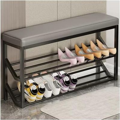 Freestanding Multi-Layer Space Saving Storage Large-Capacity Dustproof Shoe Storage CabinetMetal Entryway Bench with Shoe Storage - Industrial 2-Tier Shoe Rack for Hallway and Entryway - S