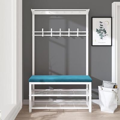 Freestanding Multi-Layer Space Saving Storage Large-Capacity Dustproof Shoe Storage CabinetIndustrial Hall Tree Coat Rack with Shoe Storage Freestanding Entryway with Bench and Hooks for Sm