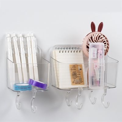2pcs Wall-Mounted Storage Box, Cosmetics Organization Box, wall-Mounted Storage Box Without Drilling Holes for Bathroom, Kitchen, Living Room,Send 6 Hook - Clear (Small&Medium)