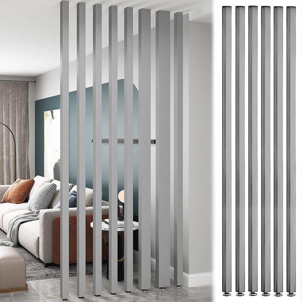 6 Pack No-Drill Wood Room Divider, Floor-to-Ceiling Decorative Privacy Screens, Adjustable Wall Partition Slats for Room Separation, Stylish Space Divider Columns