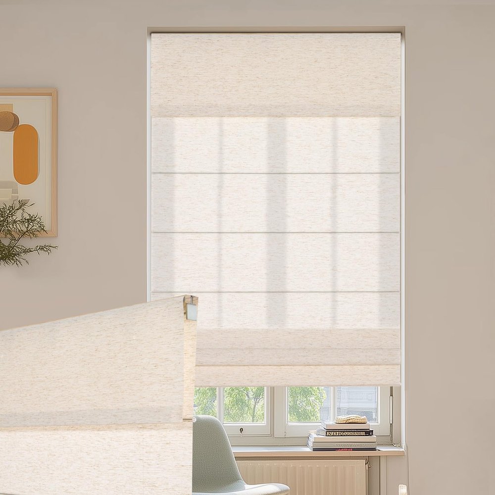 Persilux No Drill LightFiltering Roman shades for Windows,Cream,43.5"Wx48"H