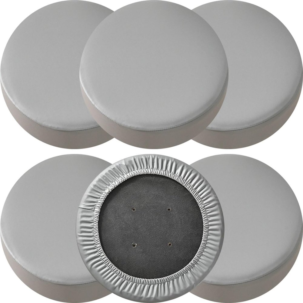2/4/6 Pack Waterproof Round Bar Stool Covers, Stretch PU Leather Seat Cushion Slipcovers for Home, Office, Restaurant  Durable & Easy Clean(Gray,6pcs)
