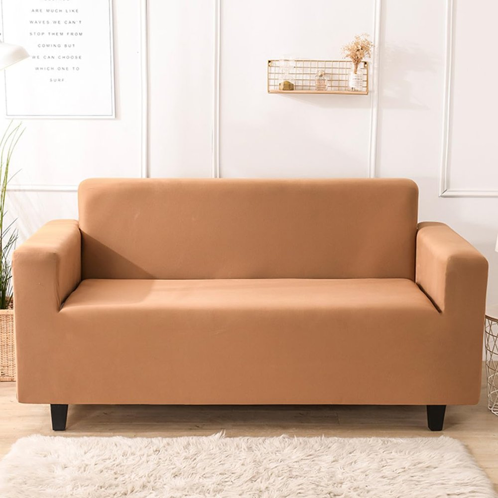 KAIJIE Stretch Sofa Slipcover 2-Person seat Sofa Cover Furniture Protector Couch Soft with Elastic Bottom for Kids Pets Dogs Friendly Slipcovers ProtectorOrange Yellow